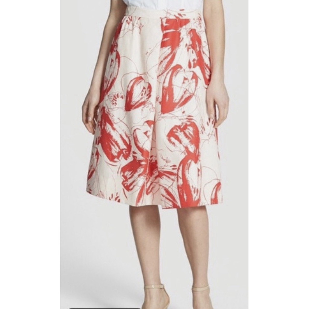 Classiques Entier Abstract Pleated Silk Linen Blend Midi Skirt Women's Size 10